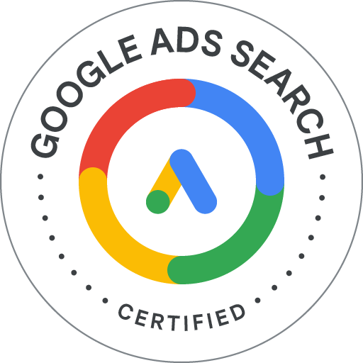 Logo de la Certification Google Skillshop - Google Ads pour le réseau Search ou "réseau de Recherche" en francais.